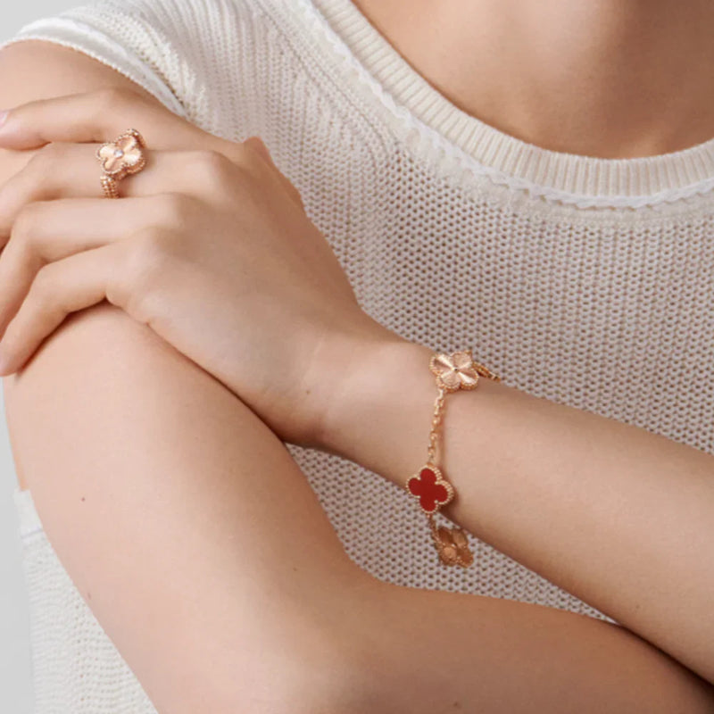 Amber Armband - Roségold / Rotes Muster Einheitsgröße